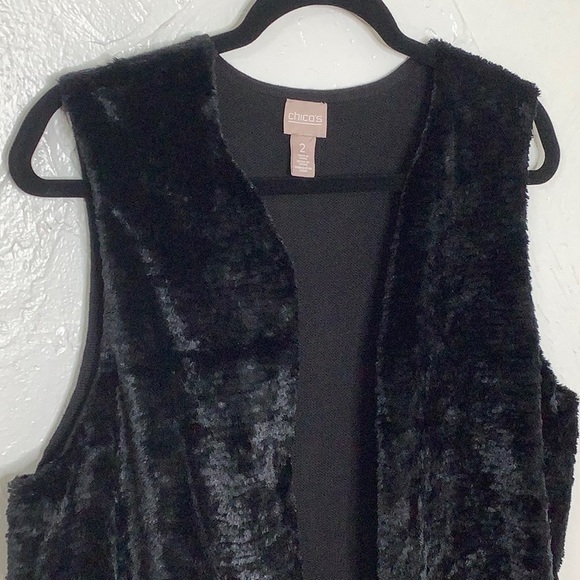 Chico’s 2 faux fur sweater back black vest size Large EUC - Picture 9 of 13